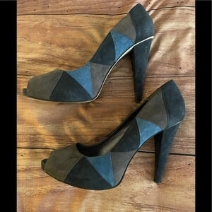 Enzo Angiolini Colorblock Suede Peeptoe Heels, 10